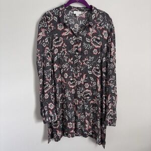 J Jill Women's Floral Tunic Top‎ Size L Button Up Tropical Colorful Lightweight